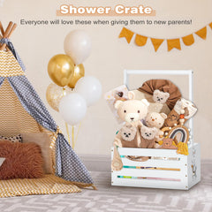 HAFTKD wooden baby shower crate closet handle closeup showing easy carrying.