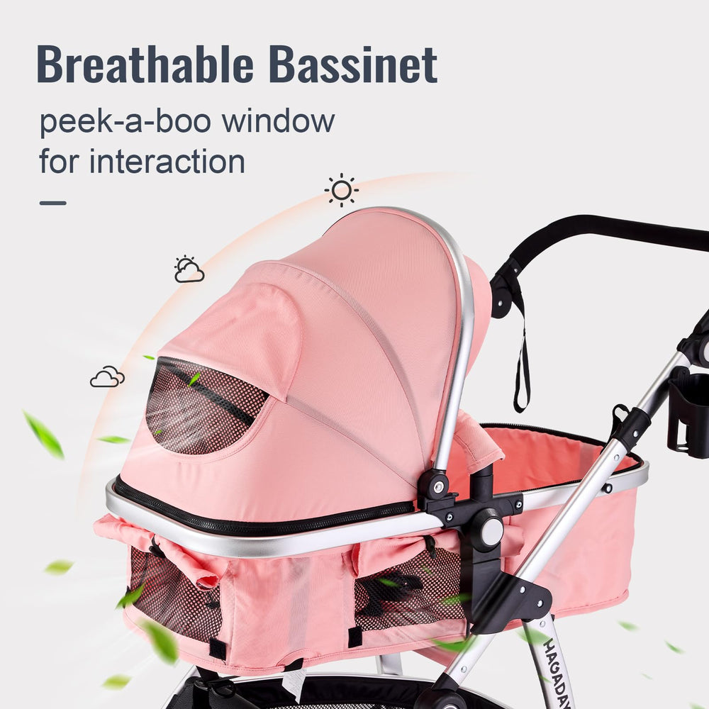 Hagaday stroller with adjustable handle for comfortable push from any height.