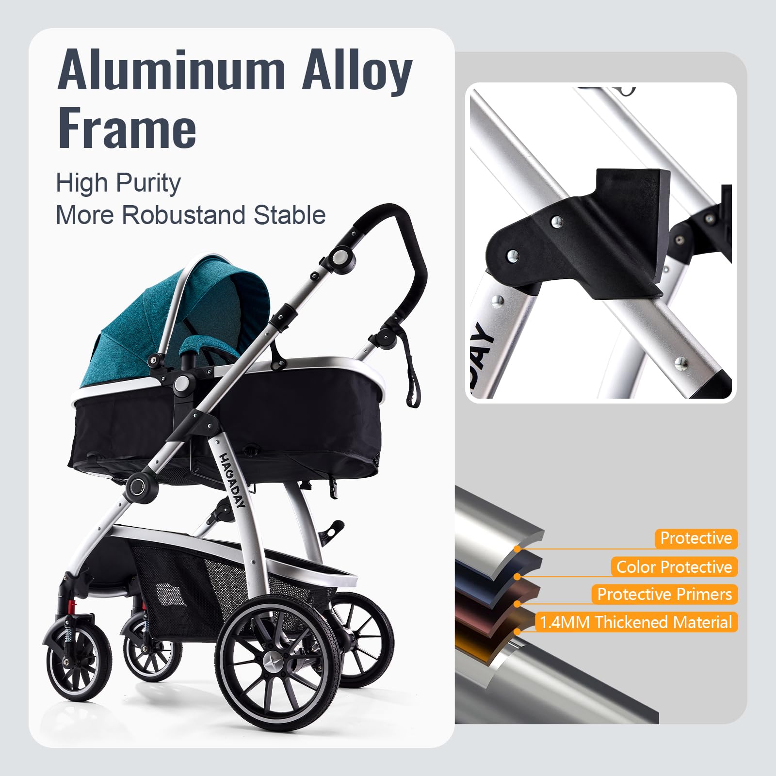 Hagaday stroller with aluminum frame delivering stable support