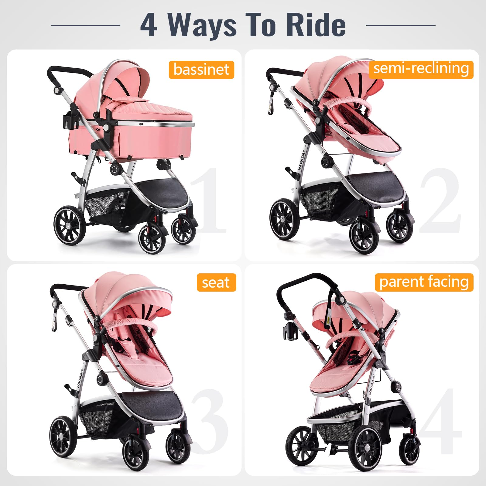 Hagaday stroller in bassinet mode for newborn comfort and easy access.