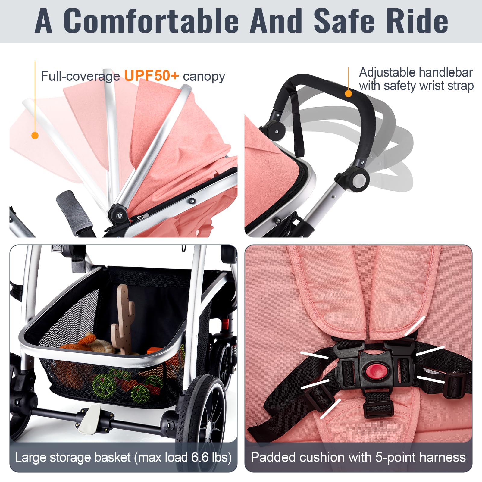 Hagaday stroller with one-foot brake for quick and secure stops.