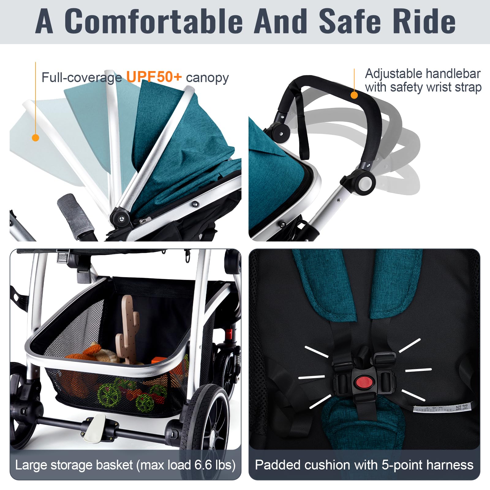 Hagaday stroller canopy with UPF50+ and skylight for airflow