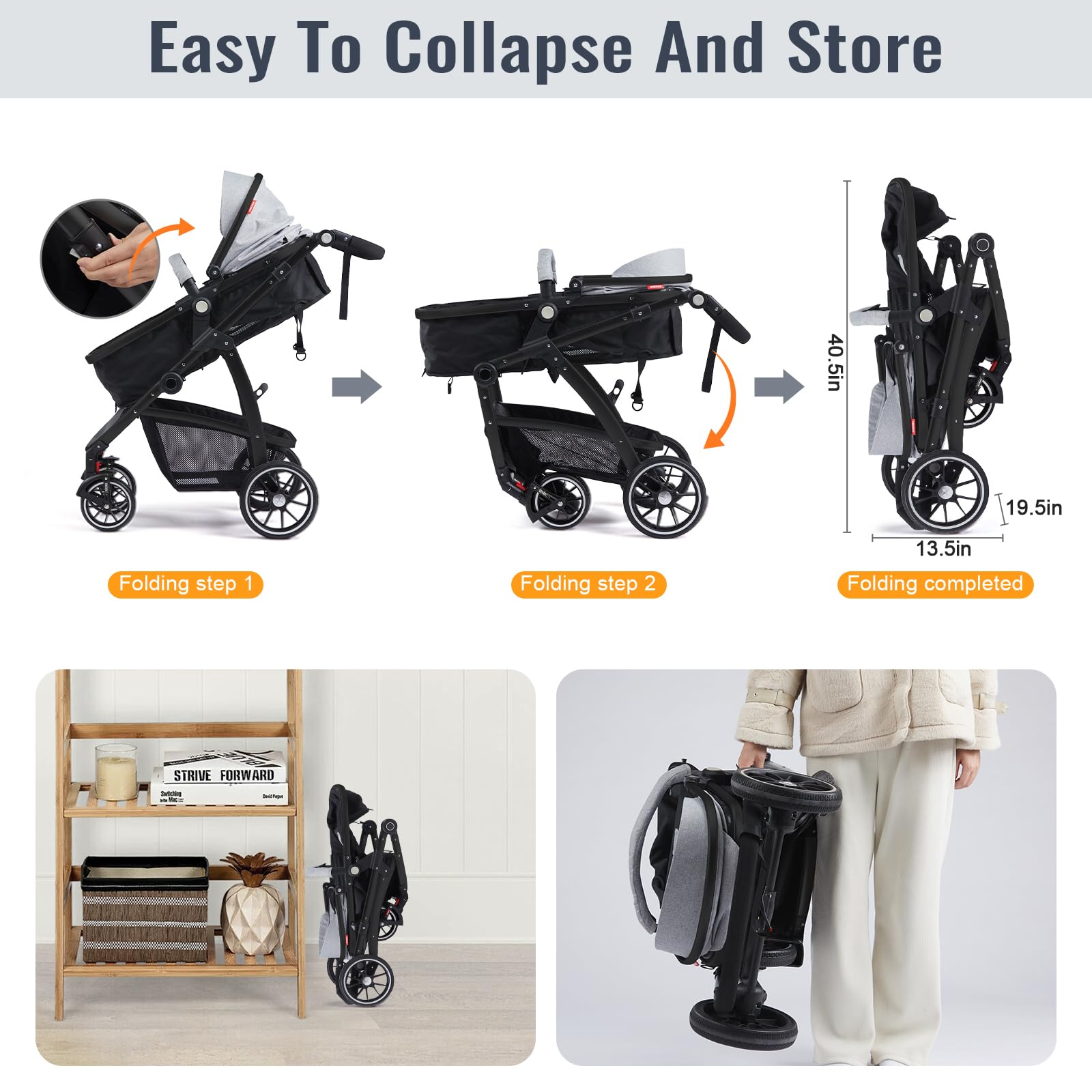 Hagaday 5-point harness and one-foot brake emphasize safety and easy stopping.