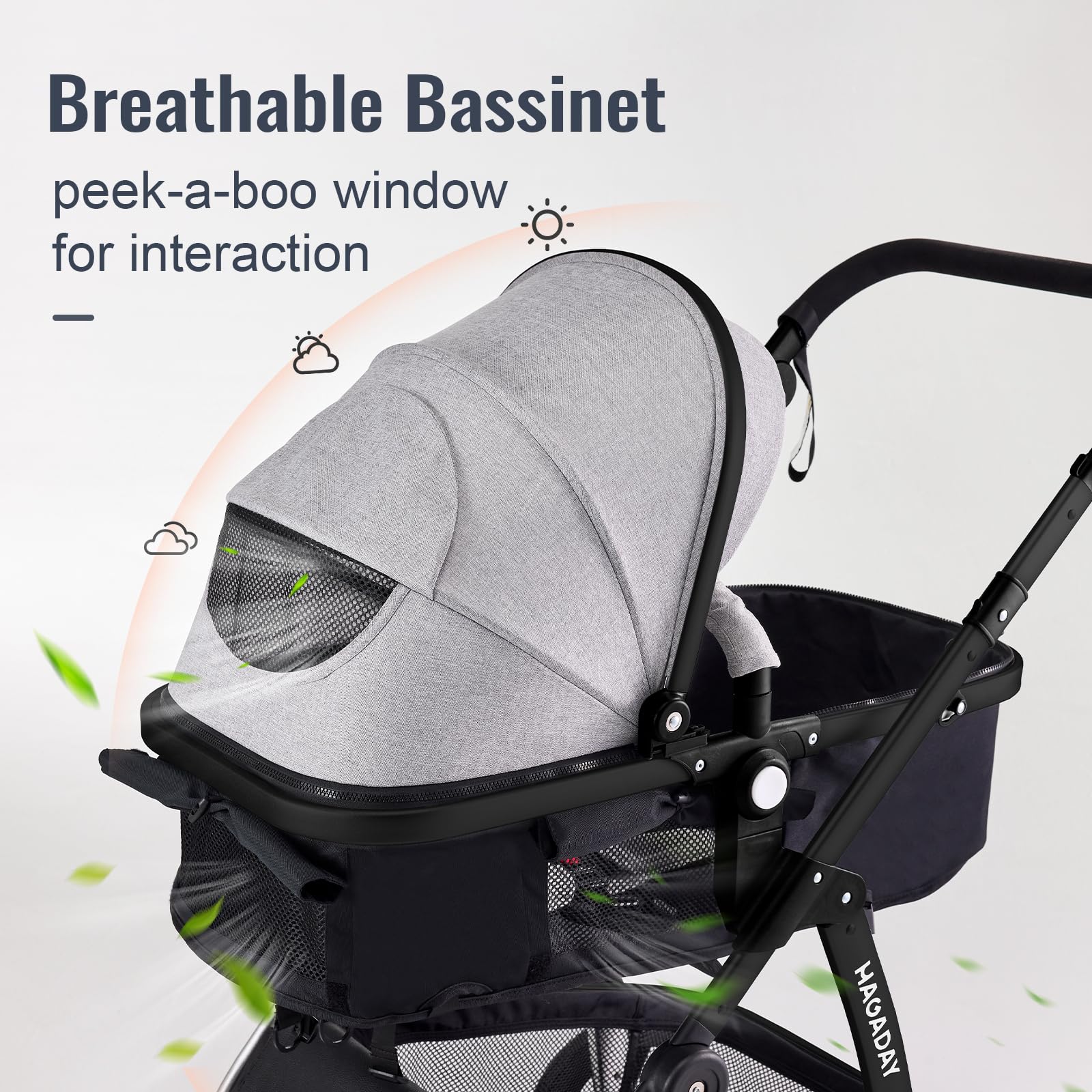 Hagaday stroller with adjustable handle height to fit different parent statures.