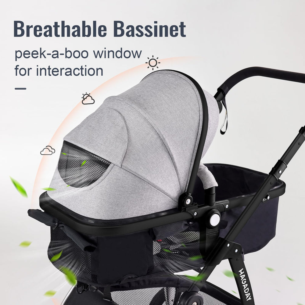 Hagaday stroller with adjustable handle height to fit different parent statures.