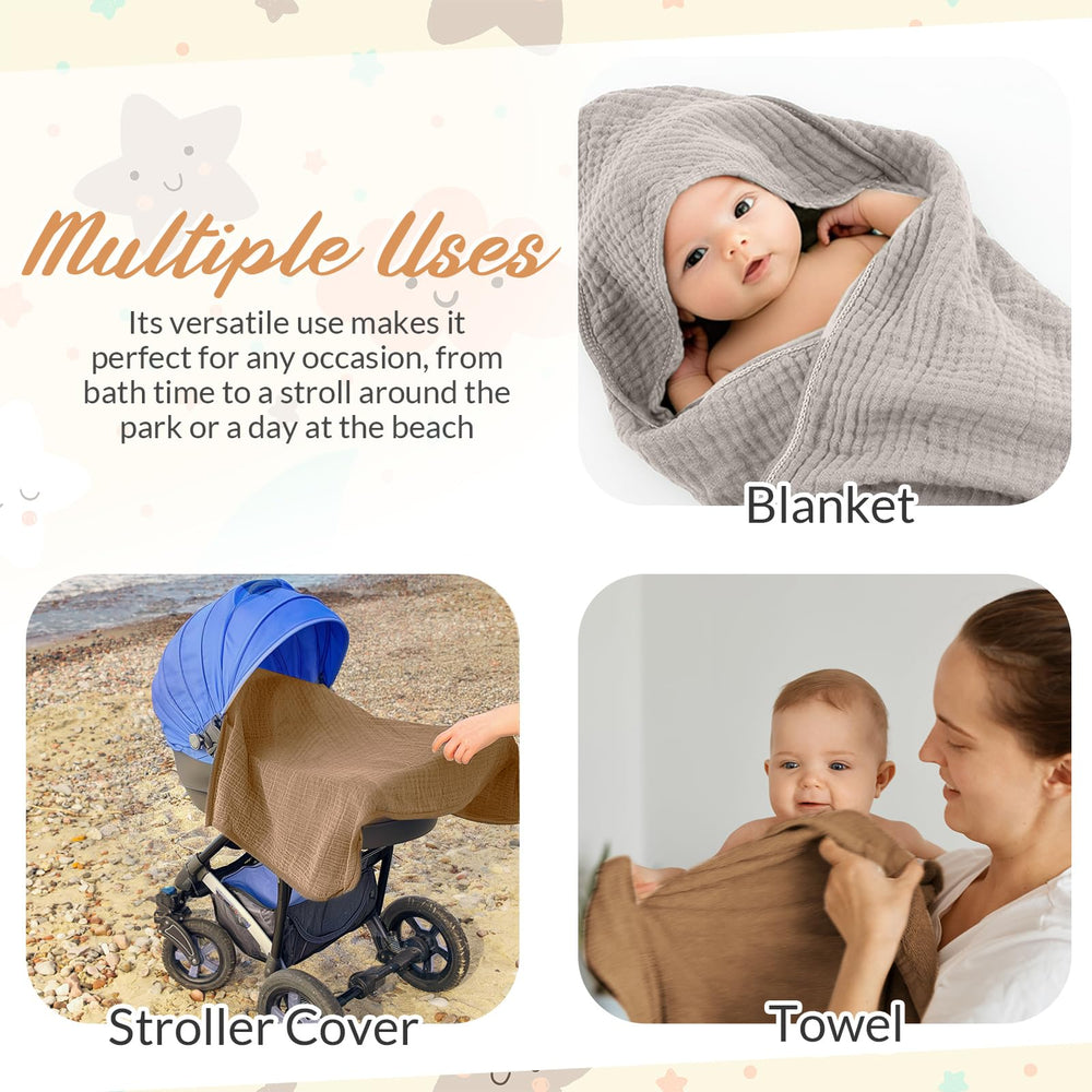 Hahafelt baby bath towel close-up shows plush muslin.