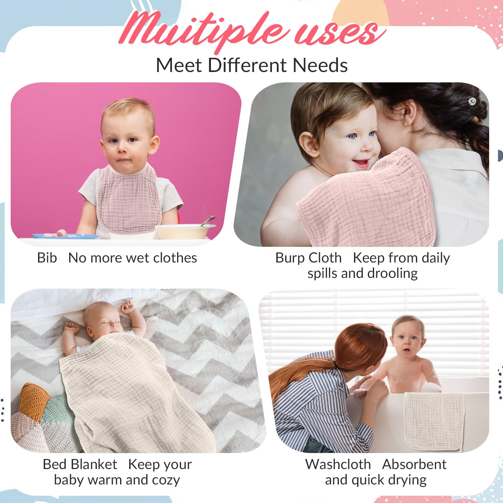 Hahafelt baby bibs catch drool and spills during meals.