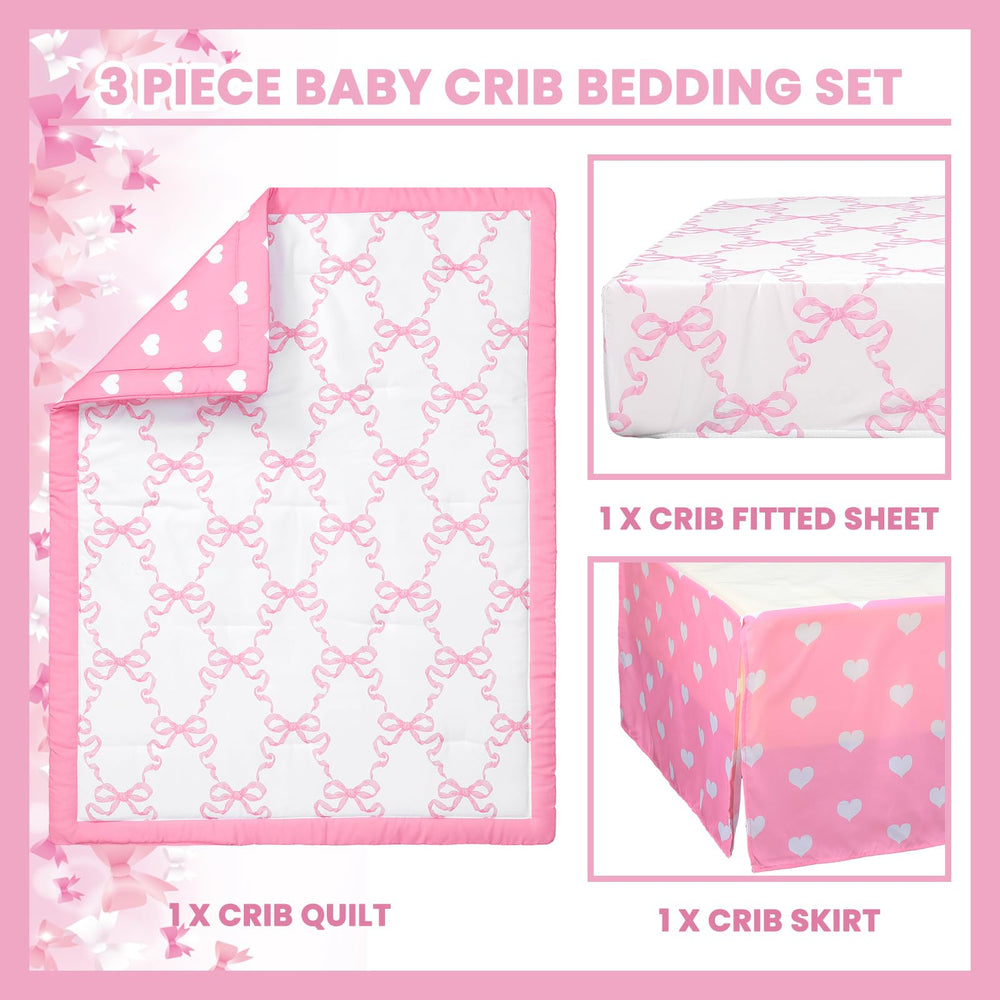Hahafelt Coquette pink bow crib sheet close-up, soft and breathable