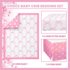 Hahafelt Coquette pink bow crib sheet close-up, soft and breathable
