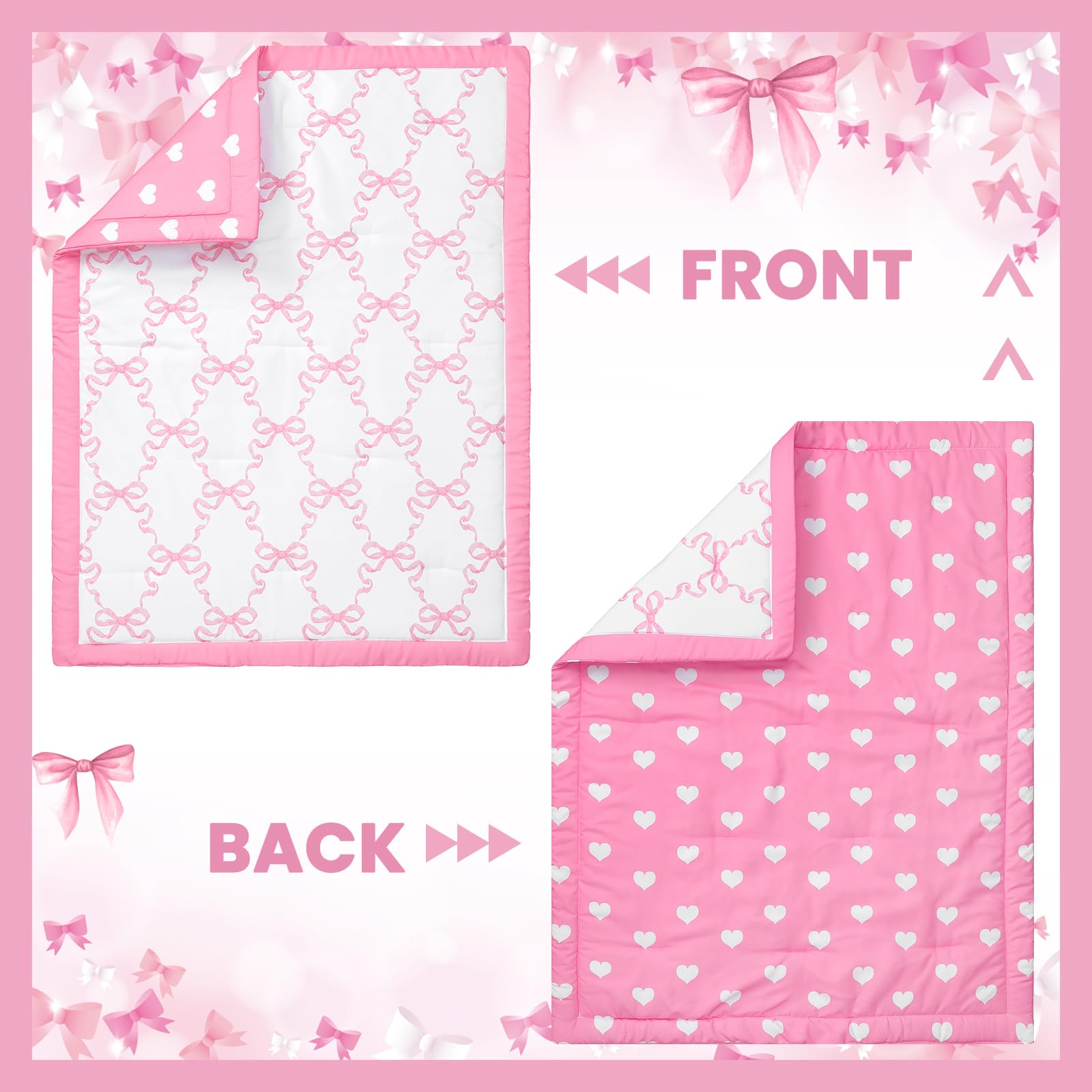 Hahafelt Coquette pink bow crib skirt close-up with tidy look