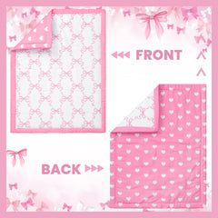 Hahafelt Coquette pink bow crib skirt close-up with tidy look