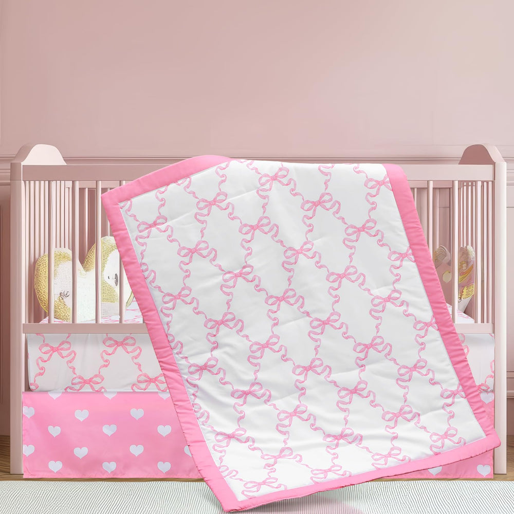 Hahafelt Coquette pink bow quilt close-up showing plush warmth