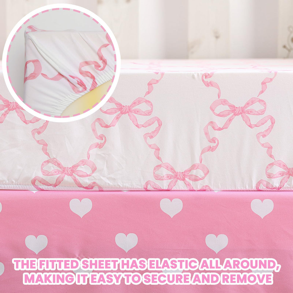 Hahafelt Coquette pink bow quilt setup with coordinated styling