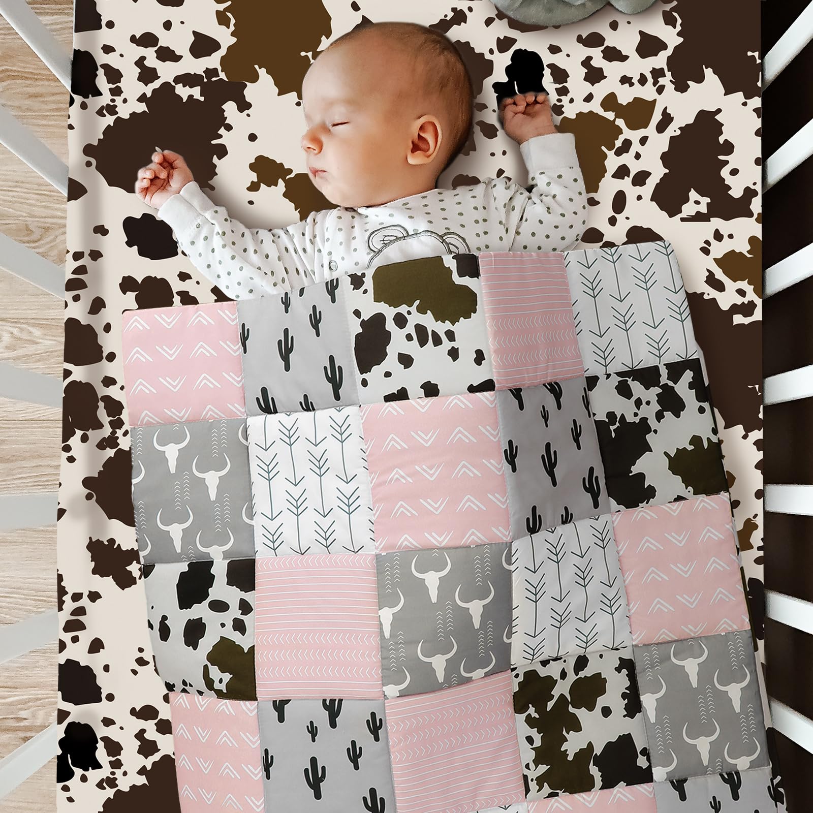 Hahafelt cow print quilt detail adds playful charm