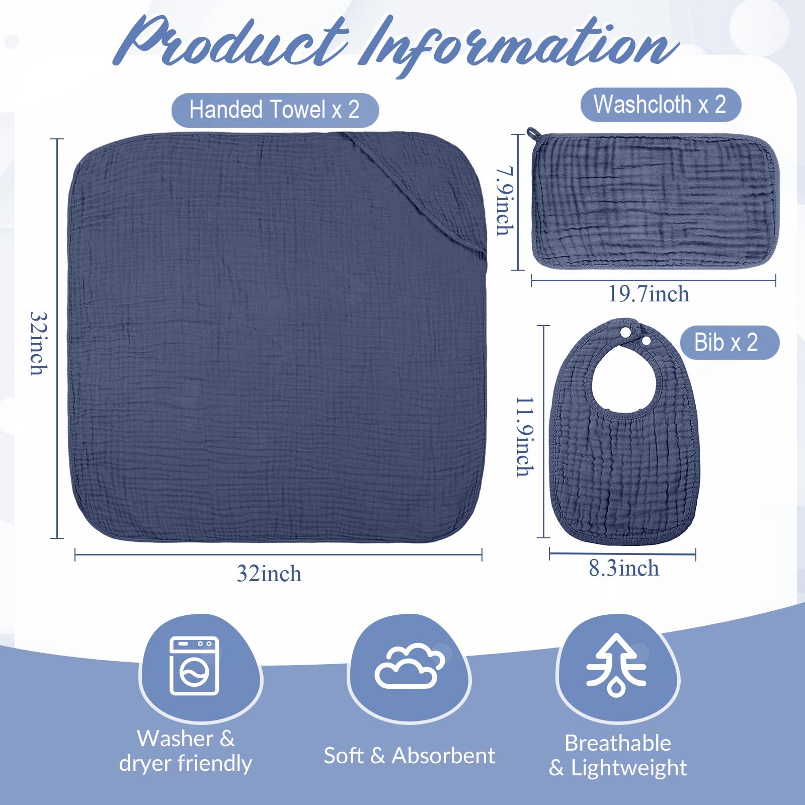 Hahafelt light blue hooded towel, gentle drying for newborn skin.