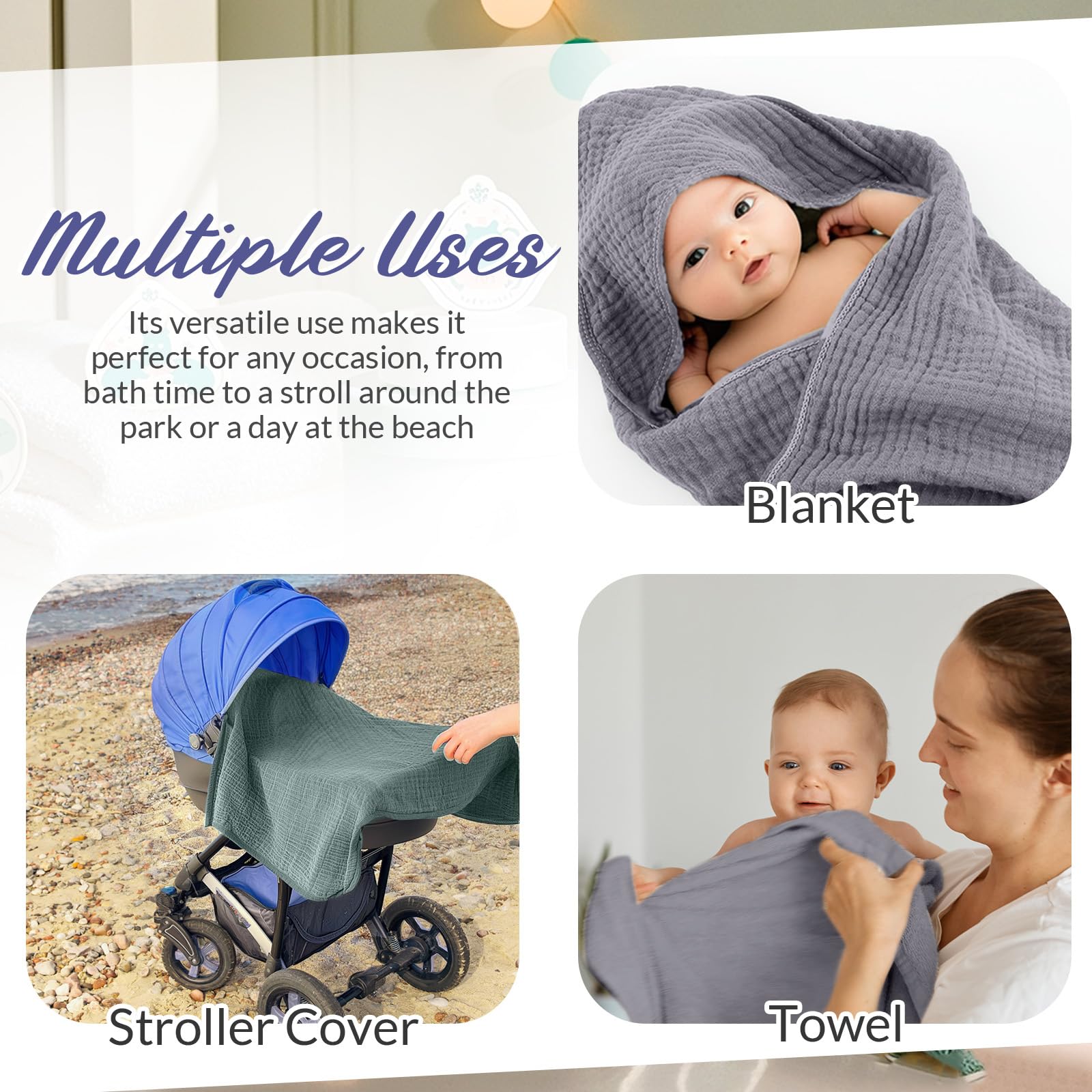 Hahafelt baby bath set shown for drying and soothing post-bath routine.
