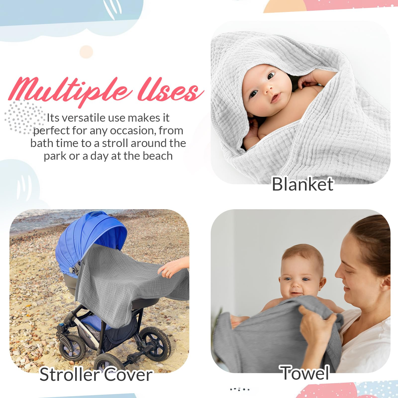 Hahafelt 32x32 inch towel; broad coverage for bath time drying