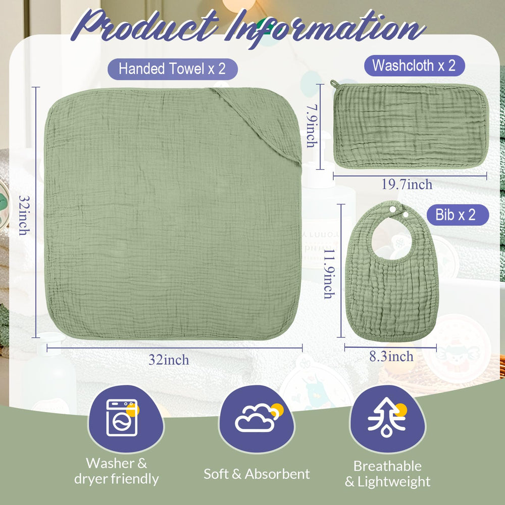 Hahafelt light green hooded towel, soft and warm for baby drying.