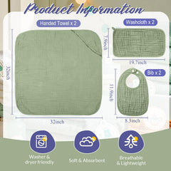Hahafelt light green hooded towel, soft and warm for baby drying.