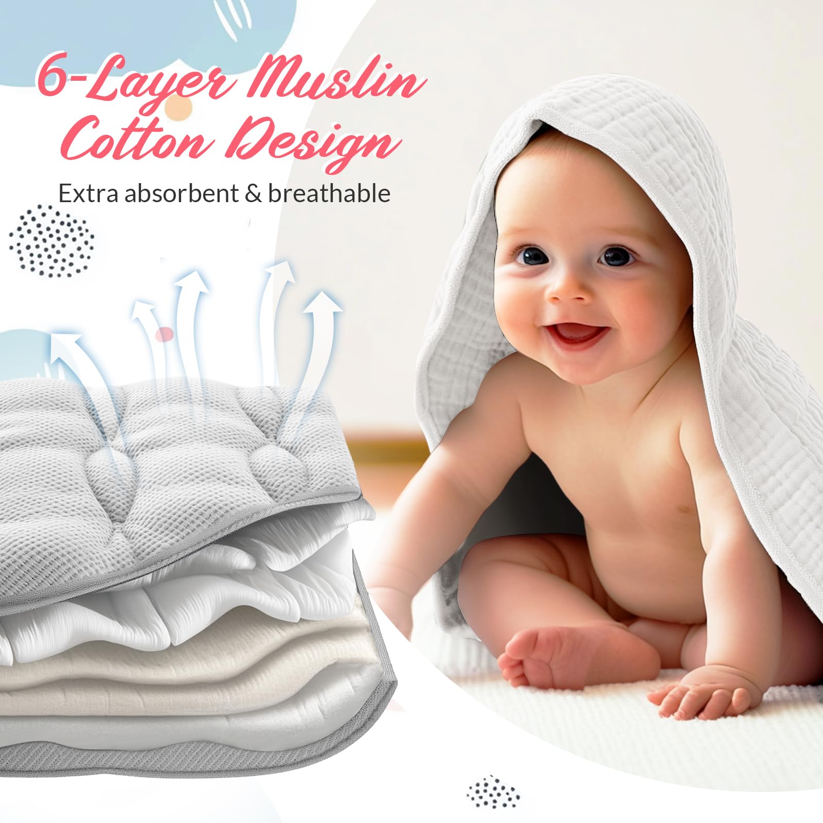 Hahafelt baby washcloth; six-layer muslin for gentle cleansing
