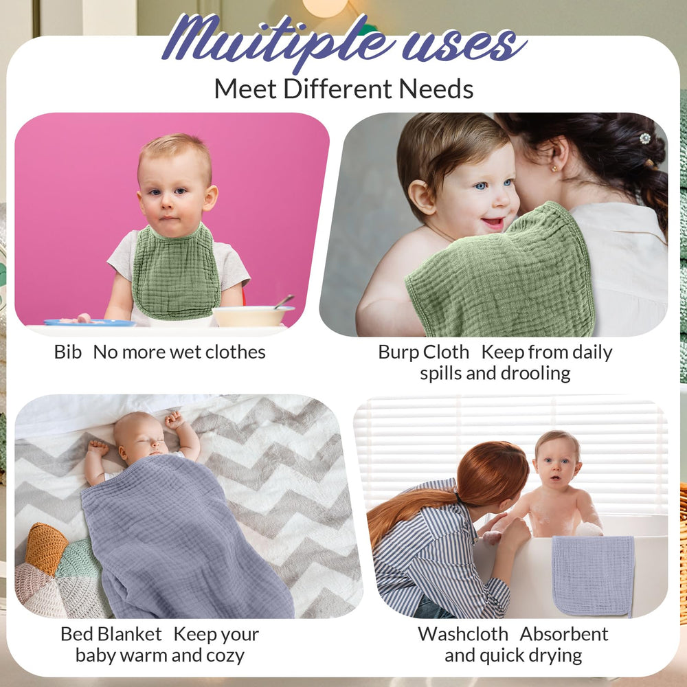 Hahafelt light green muslin washcloth, gentle daily cleansing for infants.