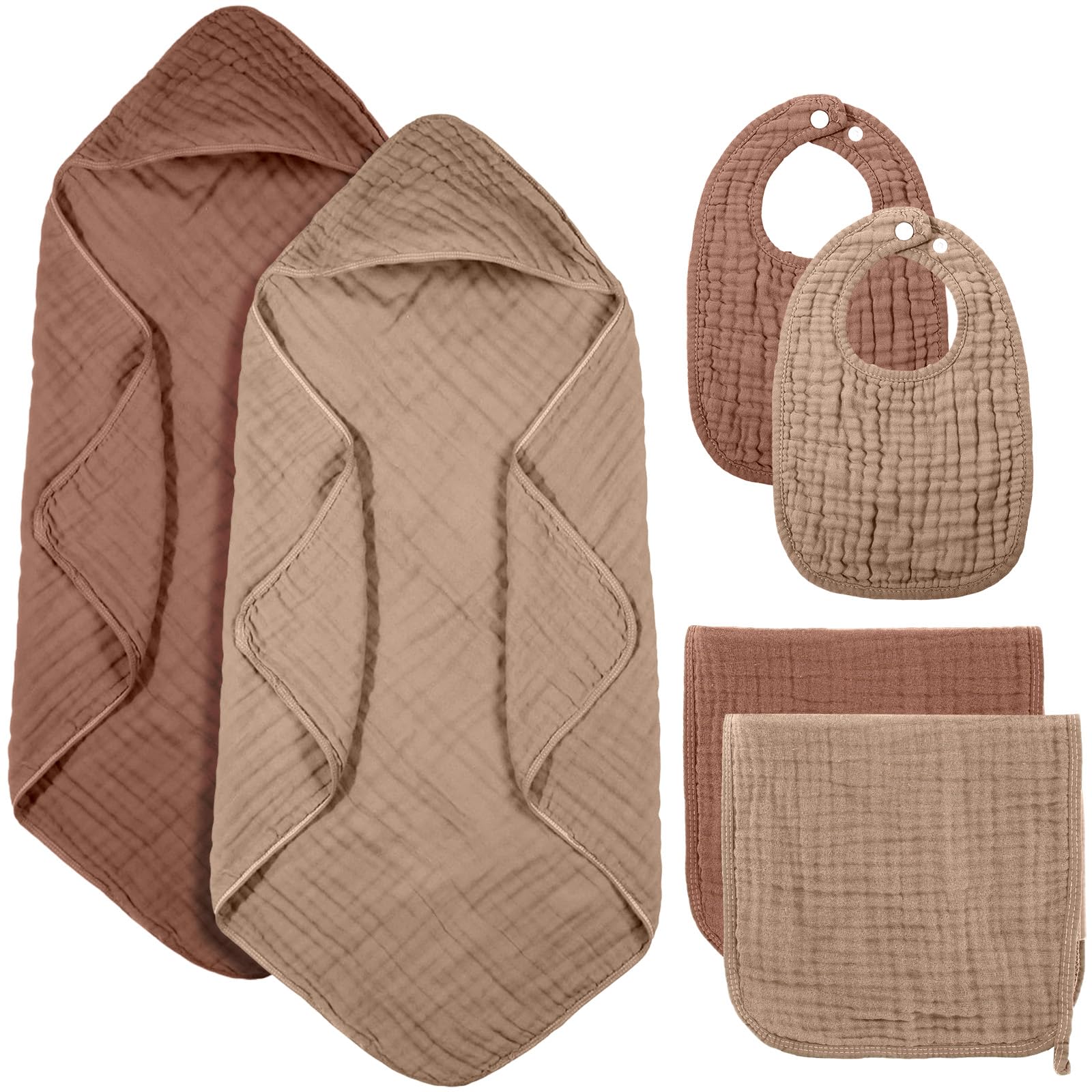 Hahafelt muslin hooded towel in dark brown keeps baby warm after bath.