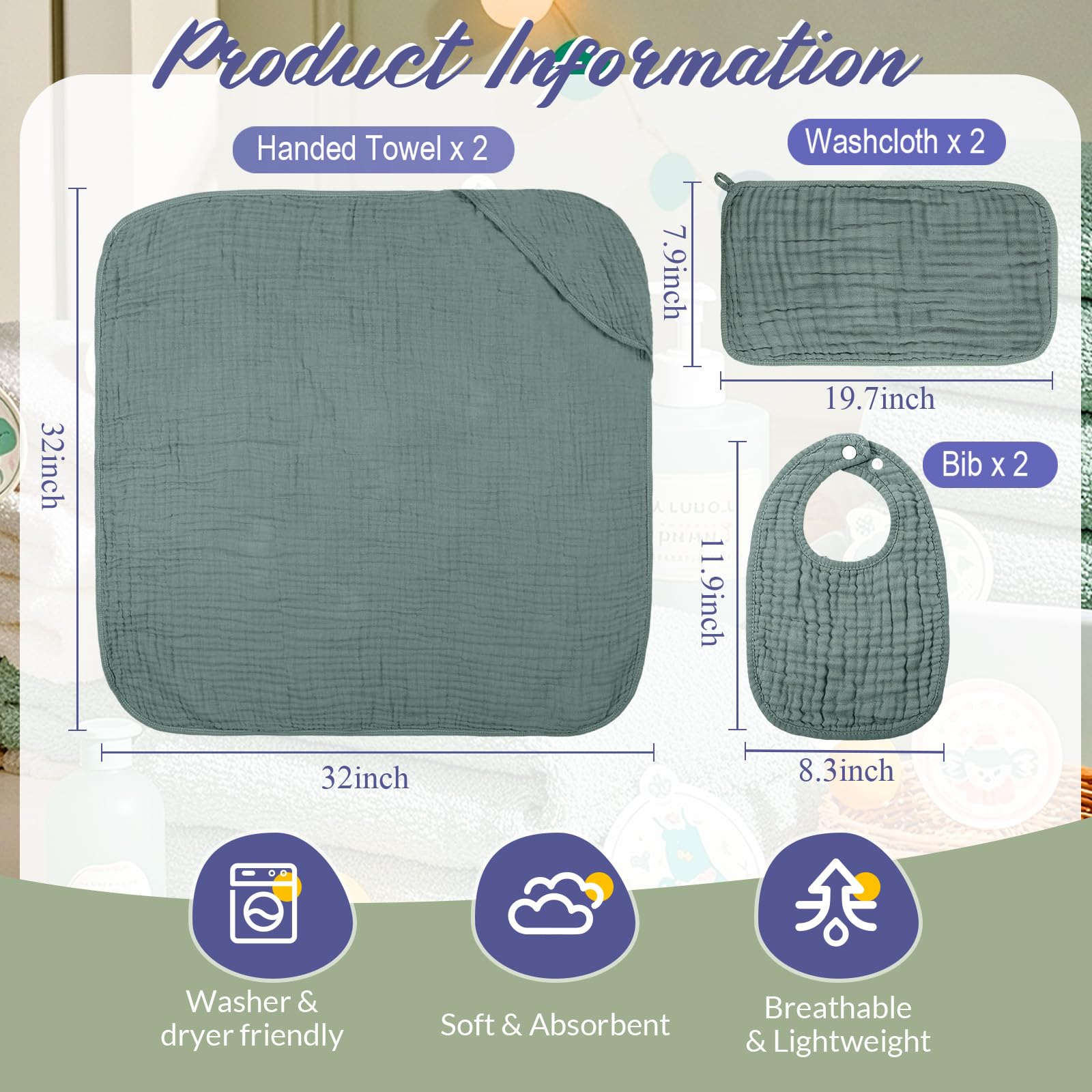 Hahafelt gray hooded towel offering soft after-bath warmth.