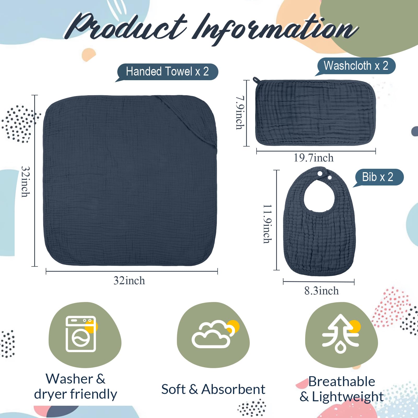 Hahafelt green muslin hooded towel, gentle warmth for baby