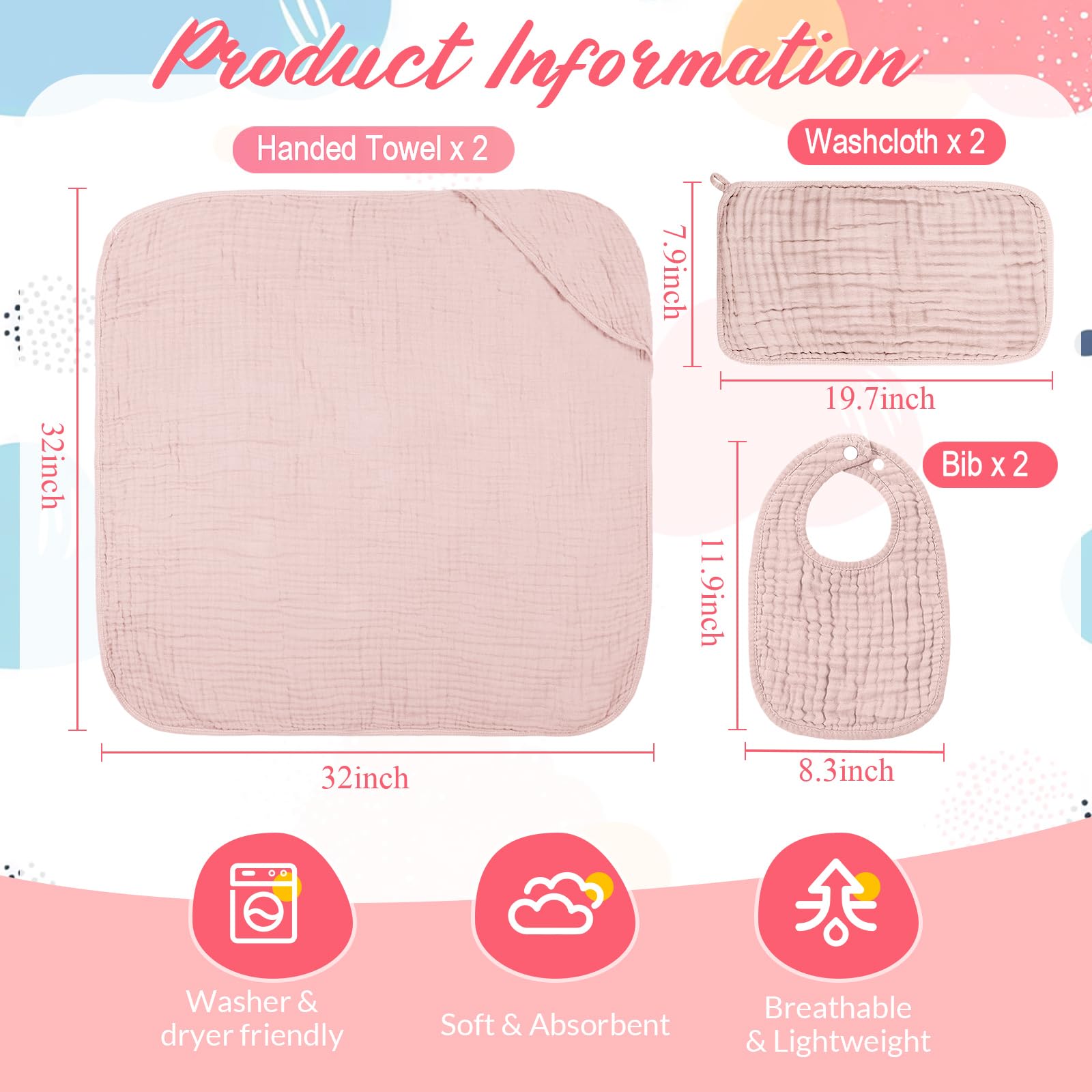 Hahafelt light pink muslin hooded towel ready for cozy post-bath moments.