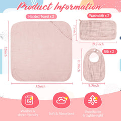 Hahafelt light pink muslin hooded towel ready for cozy post-bath moments.