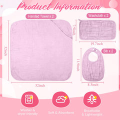Hahafelt pink muslin hooded towel soft and absorbent for post-bath snuggles