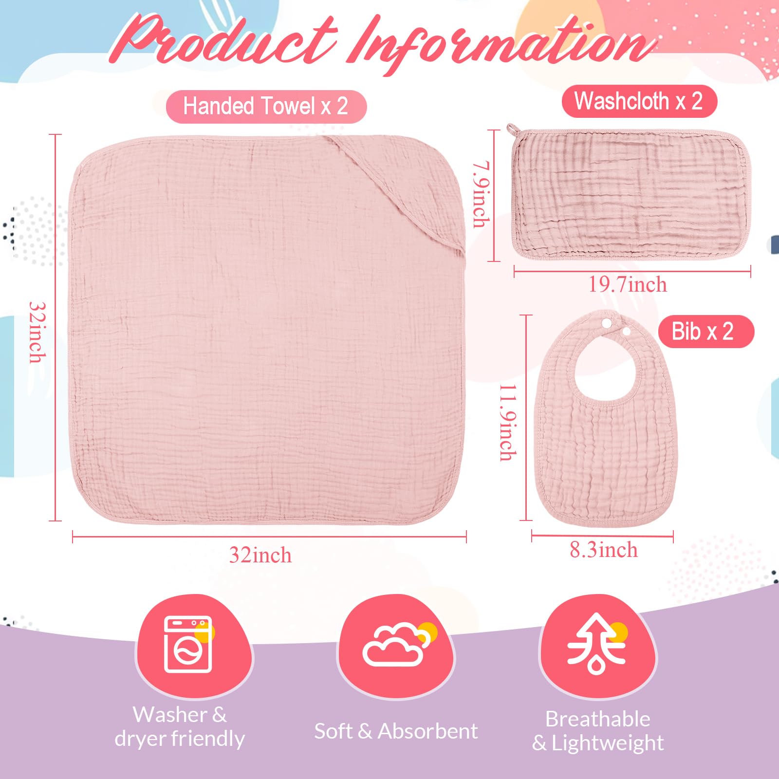 Hahafelt purple muslin hooded towel, cozy warmth after bath.
