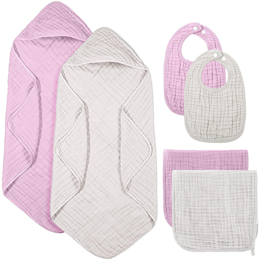 Hahafelt white muslin hooded towel dries baby after bath gently and warmly