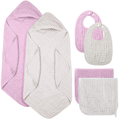 Hahafelt white muslin hooded towel dries baby after bath gently and warmly