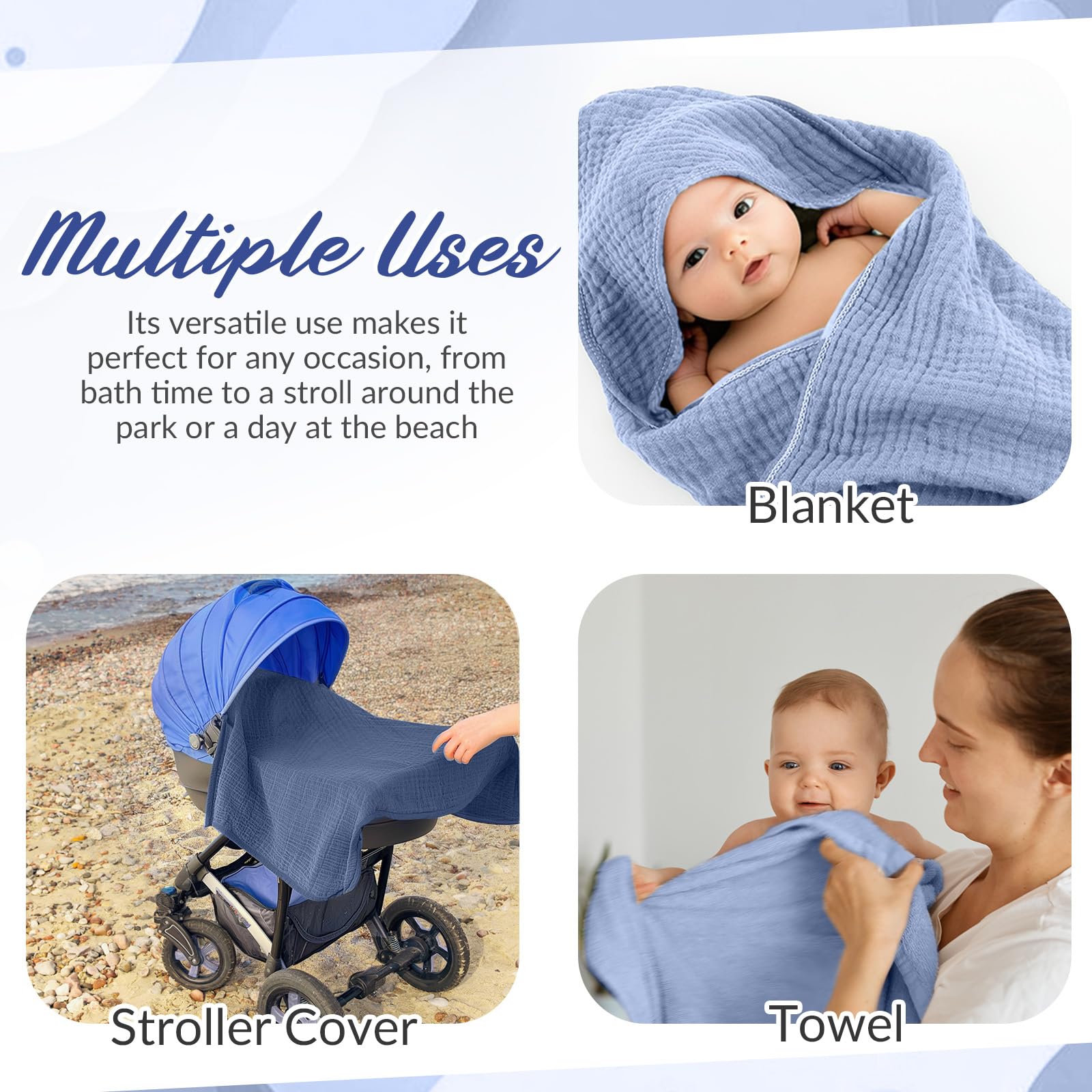 Hahafelt six-piece muslin towels set for bath time.