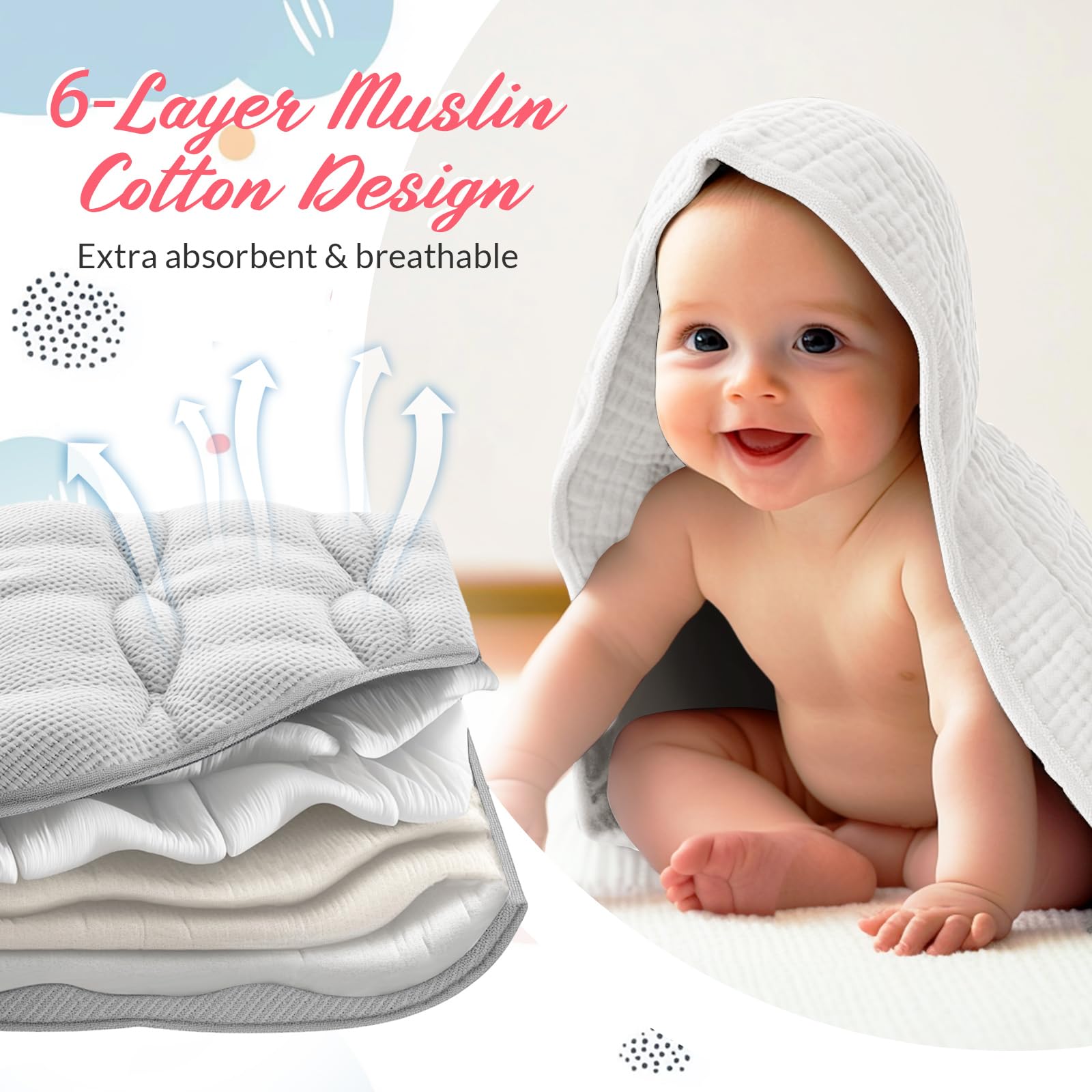 Hahafelt pink muslin washcloth gently cleans tiny skin.
