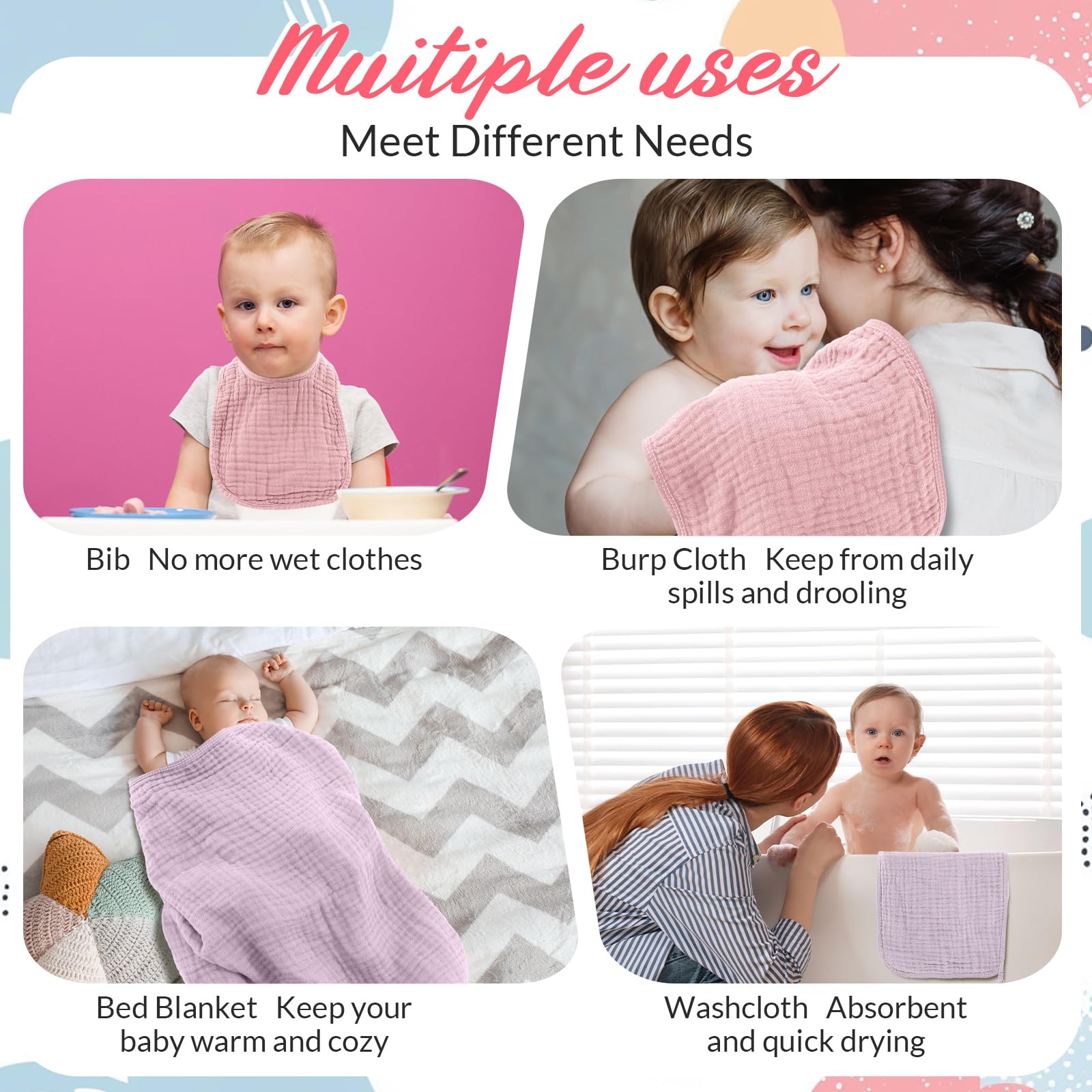 Hahafelt purple muslin washcloth, quick moisture removal during bath.