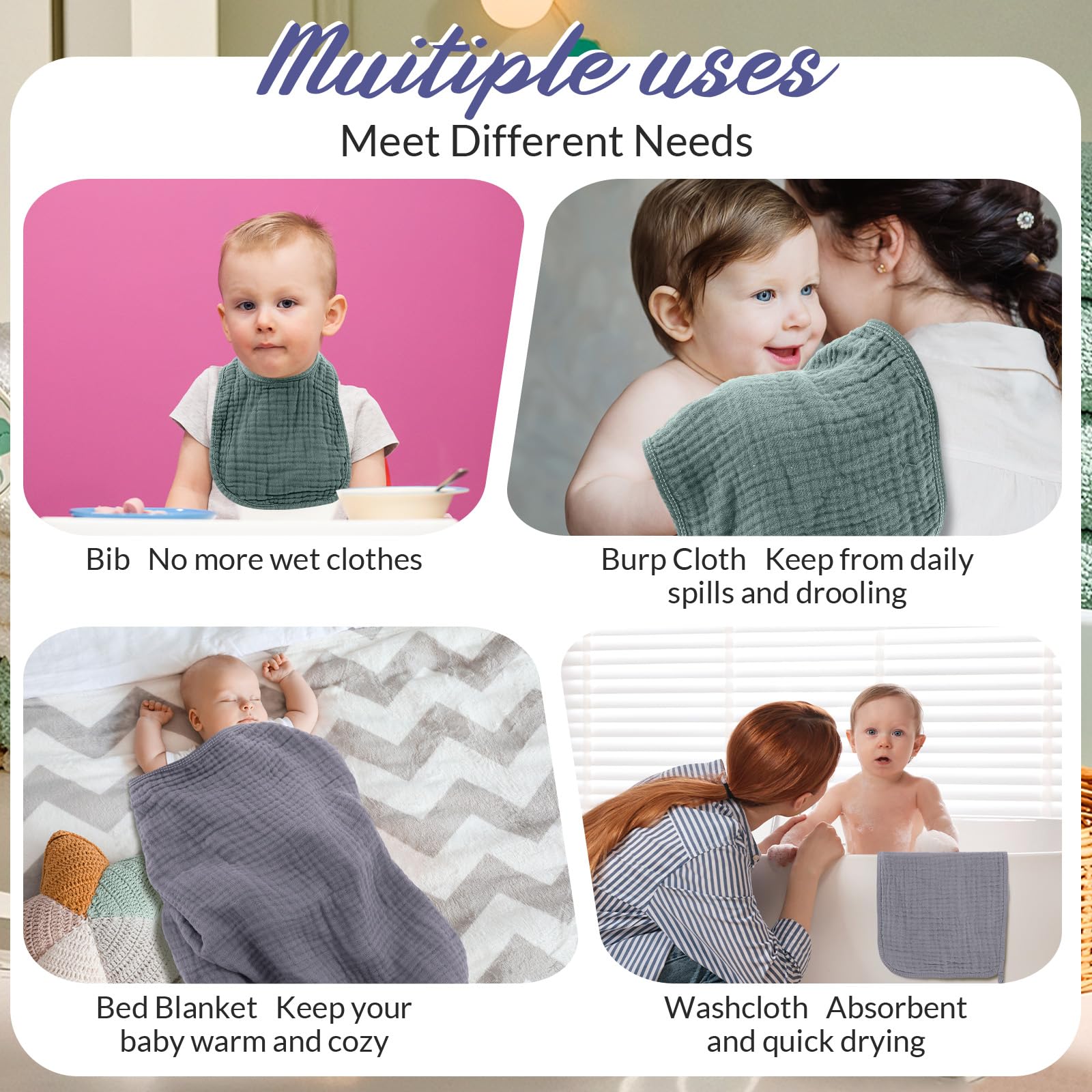 Hahafelt muslin washcloths soft and quick-drying for newborn care.