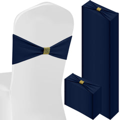 Hahafelt navy blue spandex chair sashes designed for elegant weddings and events.