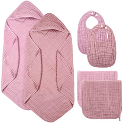 Hahafelt pink muslin hooded towel, soft absorbent bath wrap for newborns
