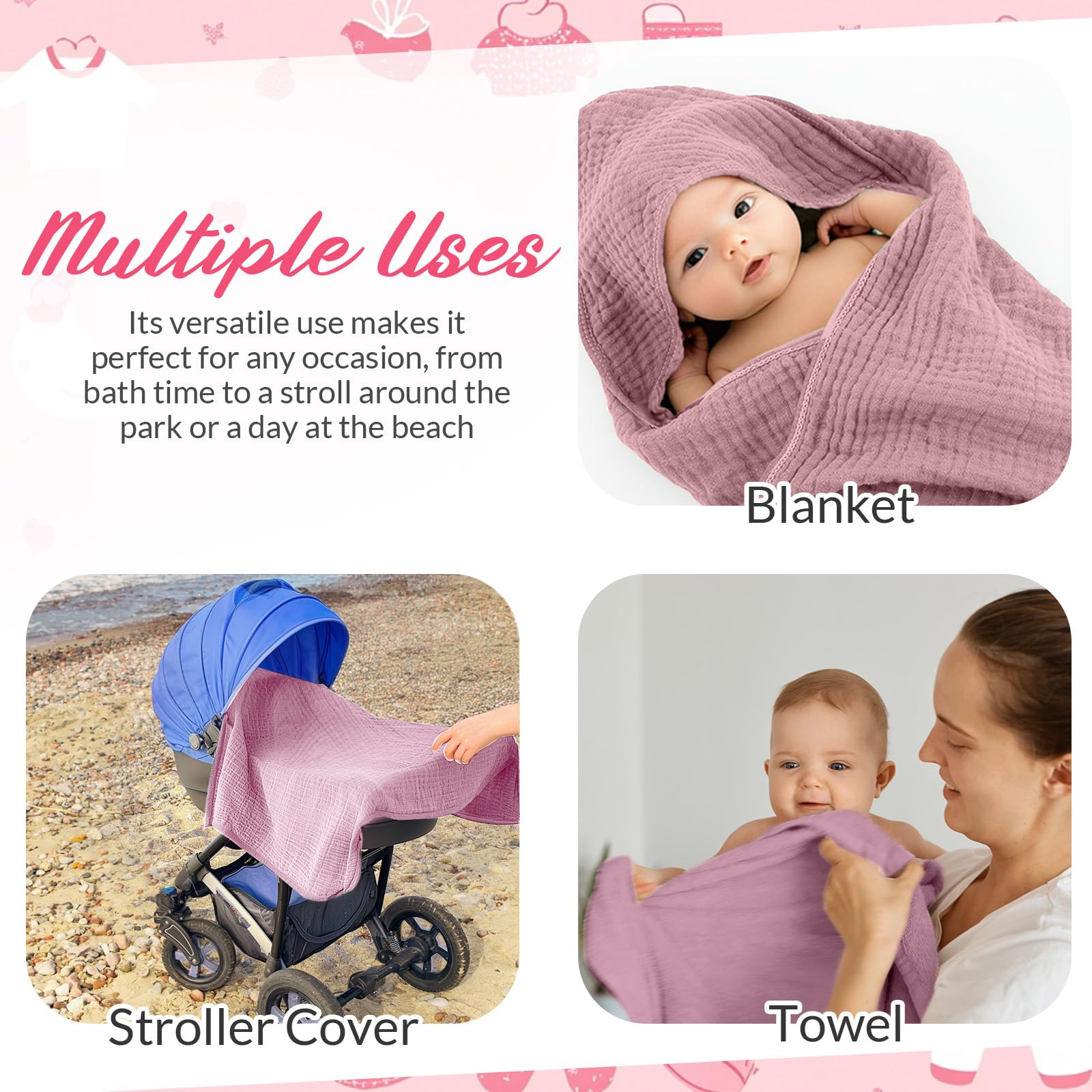 Hahafelt pink baby washcloth, gentle daily cleansing with soft, multi-layer cotton