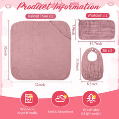 Hahafelt rose muslin hooded towel, cozy bath wrap for quick drying after bath