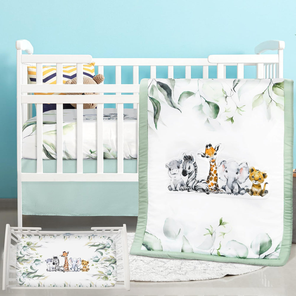 Hahafelt safari animals quilt front view for cozy crib ambiance