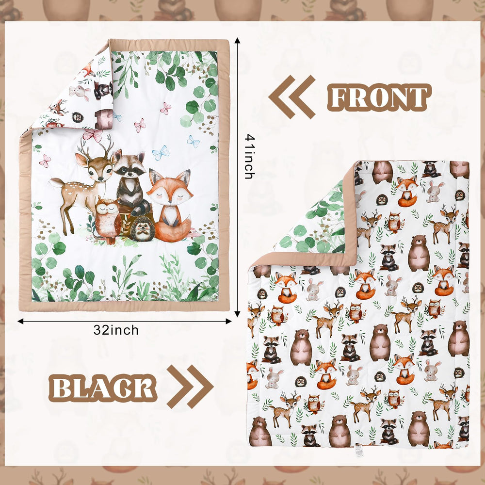 Hahafelt safari crib quilt back shows playful pattern for visual stimulation.