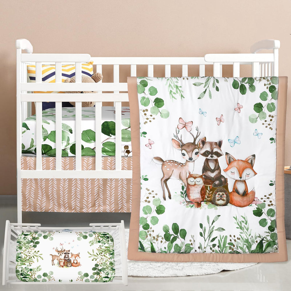 Hahafelt safari crib quilt front view with colorful animals for a cozy nursery.