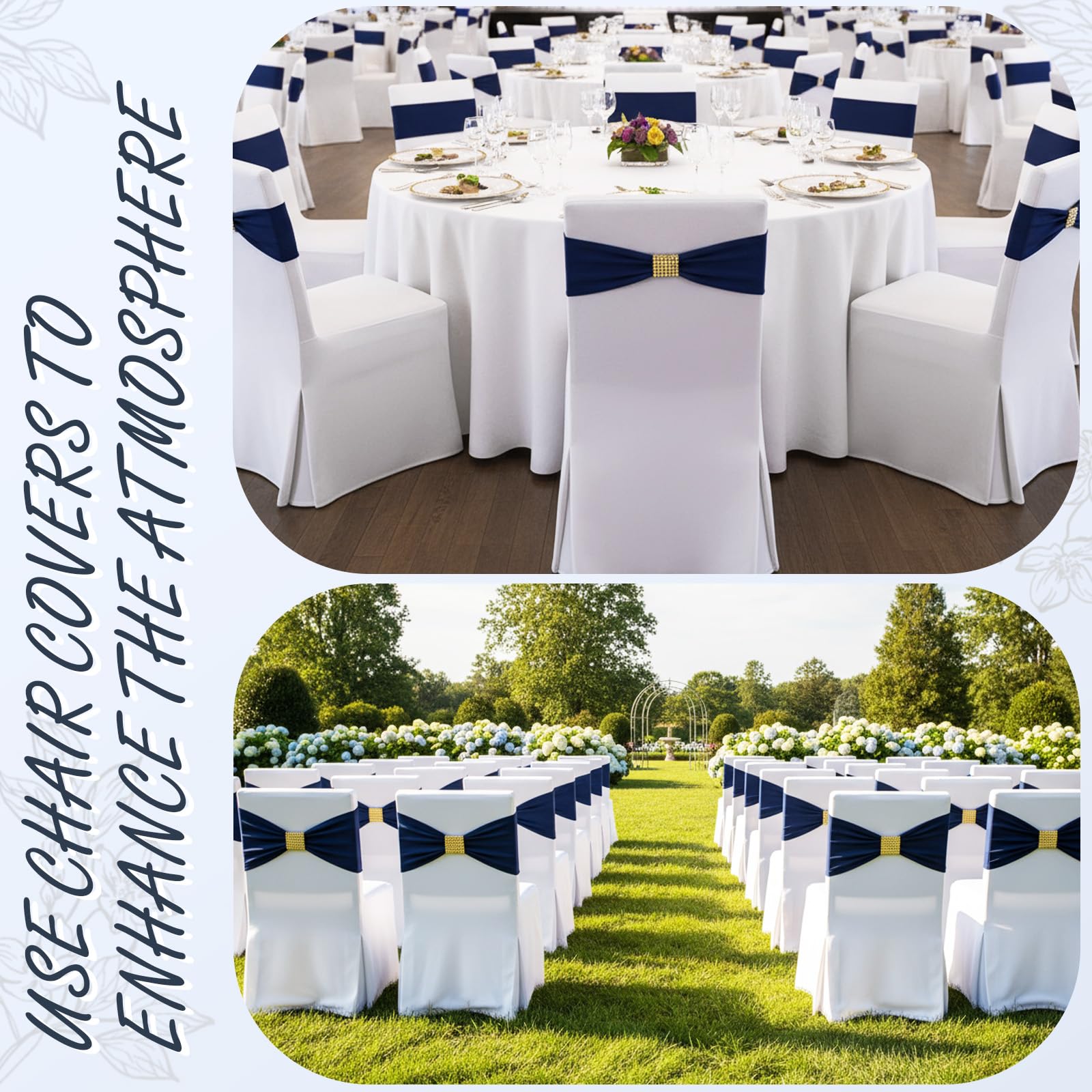 Hahafelt wedding banquet chair decoration stretches to fit most chairs.
