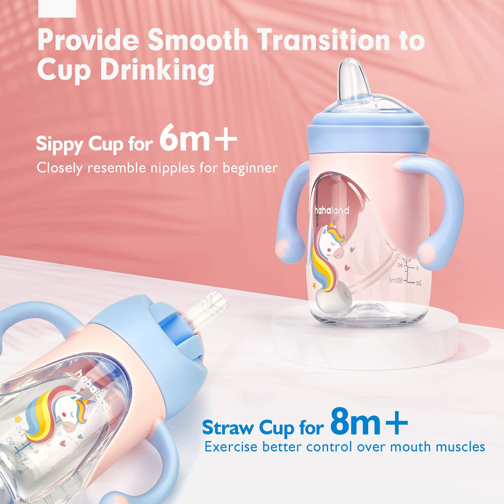 Hahaland sippy cup weighted straw for flexible sipping in any position.