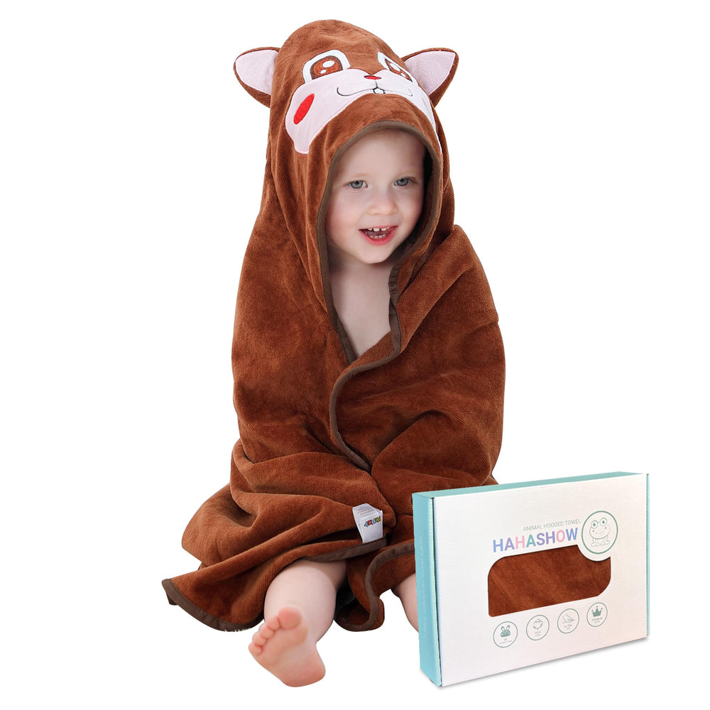 HAHASHOW baby hooded towel with squirrel face for quick drying after bath