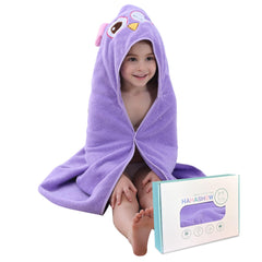 HAHASHOW Owl hooded towel close-up highlighting ultra-soft cotton for gentle drying.