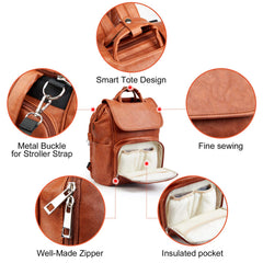 Hahasole diaper bag worn as backpack or handbag for travel and shopping.